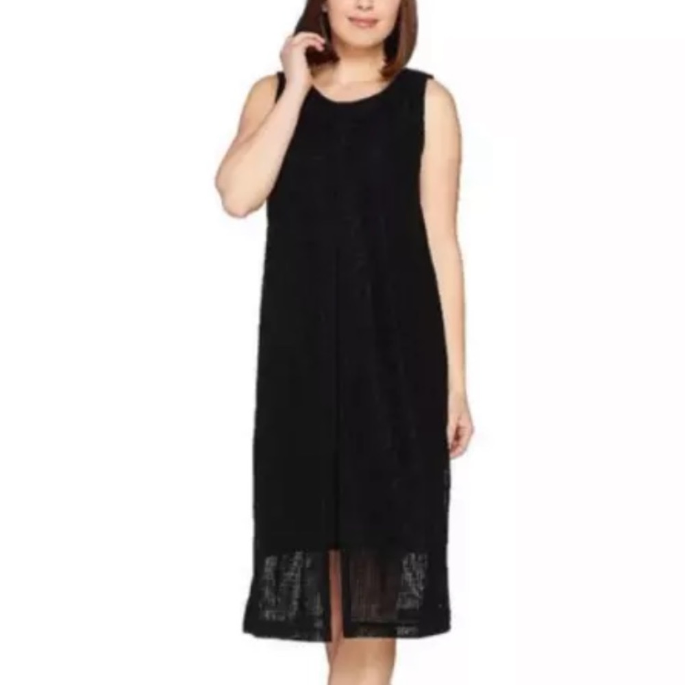 H by Halston 12 Regular Sleeveless Knit Midi Dress with Overlay Black